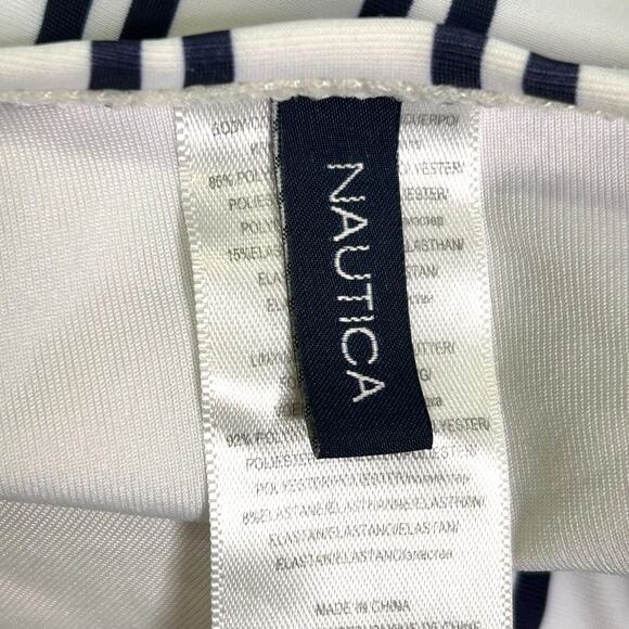 Nautica Blue White Striped Lace Front One-Piece Swimsuit - Picture 6 of 7